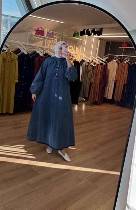 فستان جينز فضفاض مع حزام